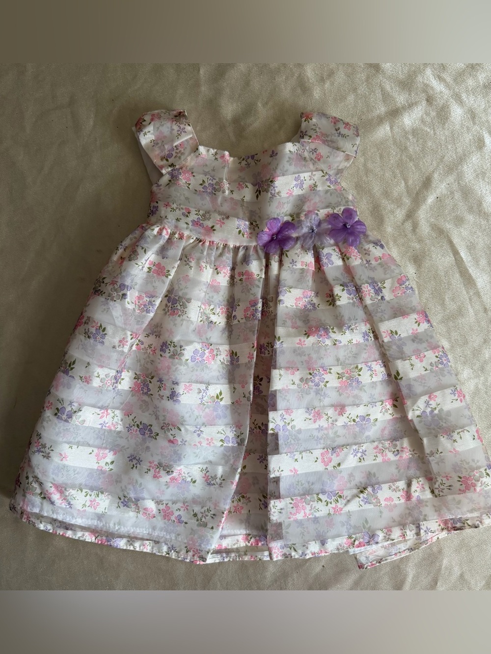 Perfectly Dressed Girls Floral Organza Party Dress W/Purple Flowers Sz. 12months